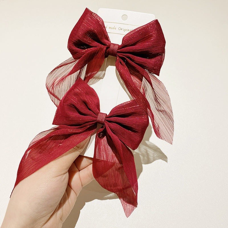 Shimmer Chiffon Bow Hair Clips with Streamers